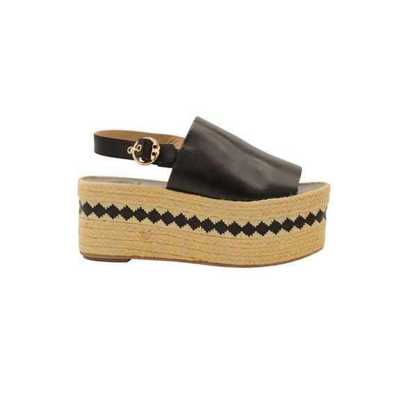 Tory Burch Dandy Espadrille Platform Slingback Sandals in Black Leather
